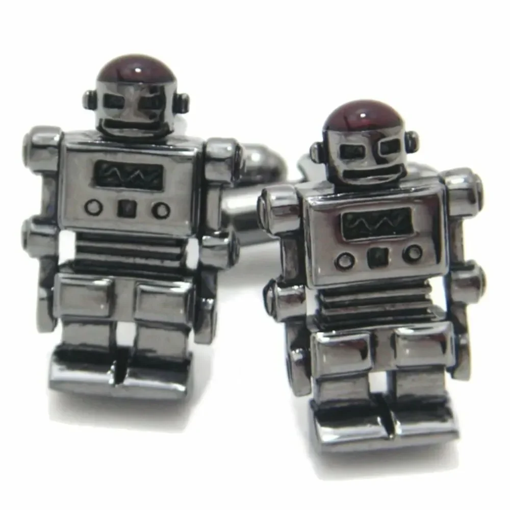 Retro Robot Cufflinks – Gunmetal Silver-Tone